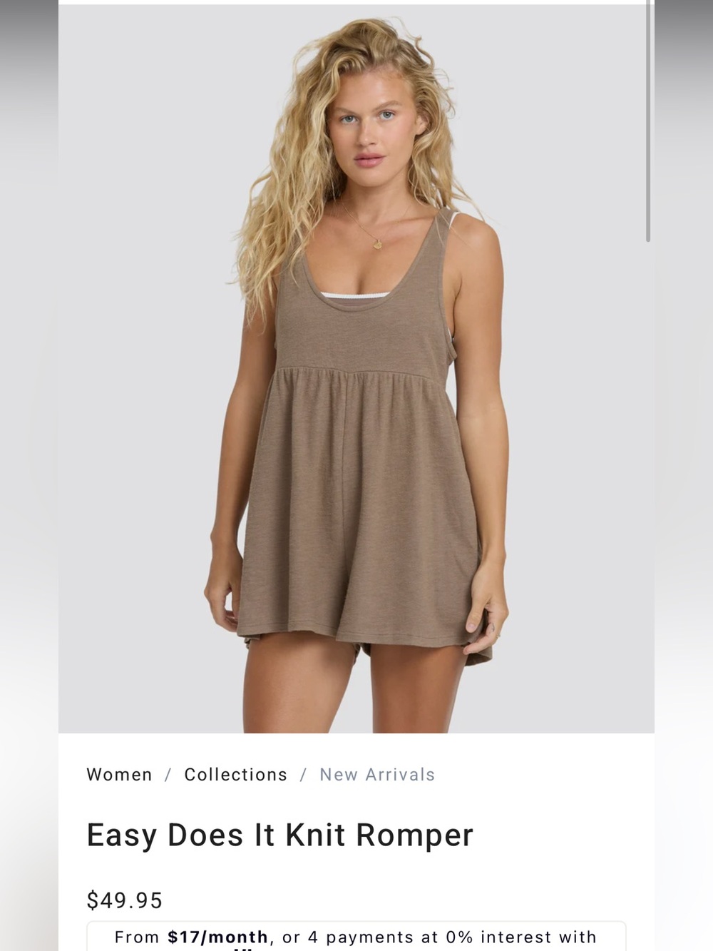 Billabong Brown Taupe Sleeveless Knit Romper